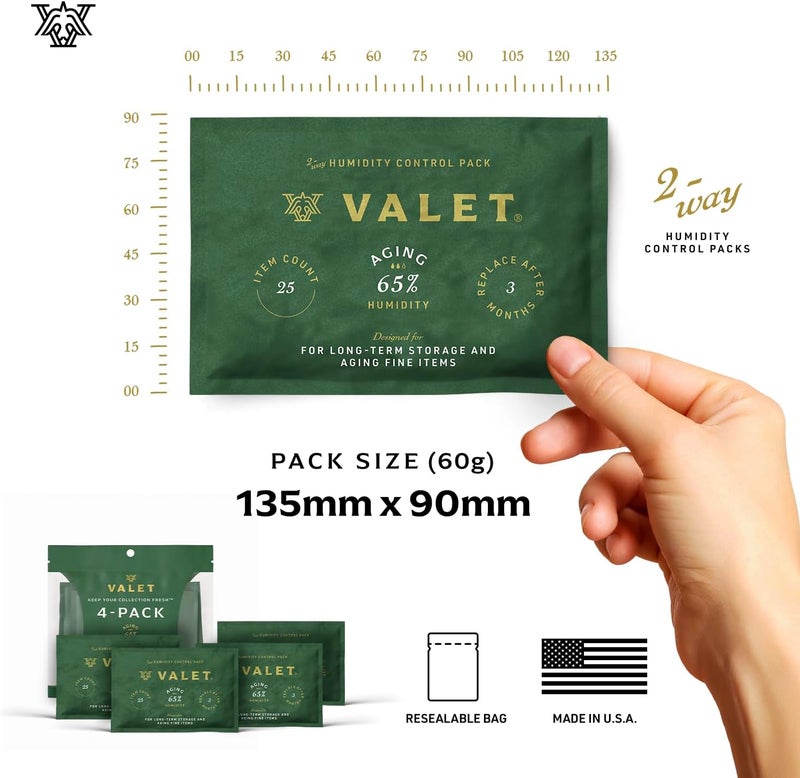 VALET 65% Two-Way Humidity Packs for Aging and Long Term Storage, 4-Pack, 60g Each, Prevents Leaks and Controls Moisture with Natural Craft Paper Design, Resealable Bag - Image 3